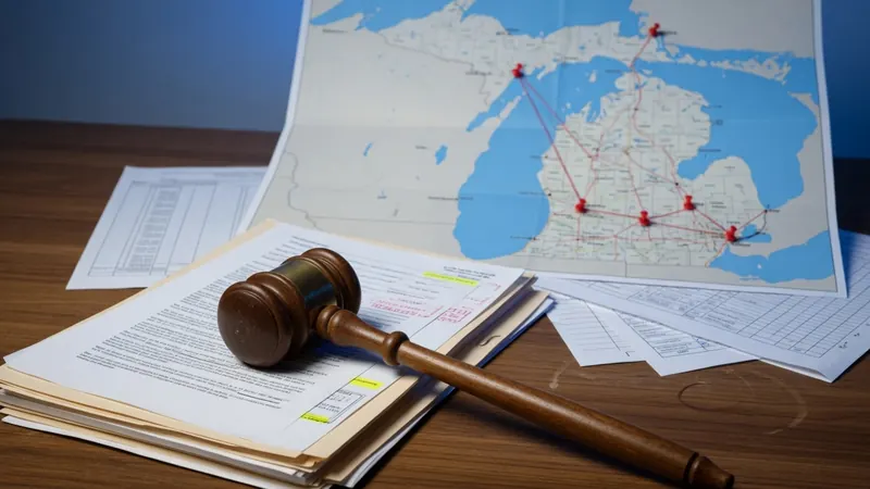 A wooden gavel rests on legal documents atop a wooden desk.